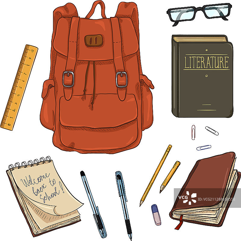卡通背包和学习用品素材图片素材