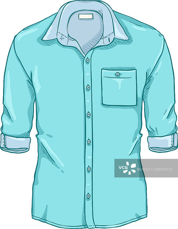 卡通青绿色卷袖男士衬衫图片素材