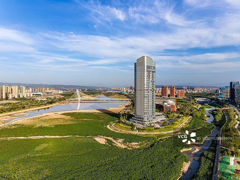 西安浐河灞河交汇处图片素材
