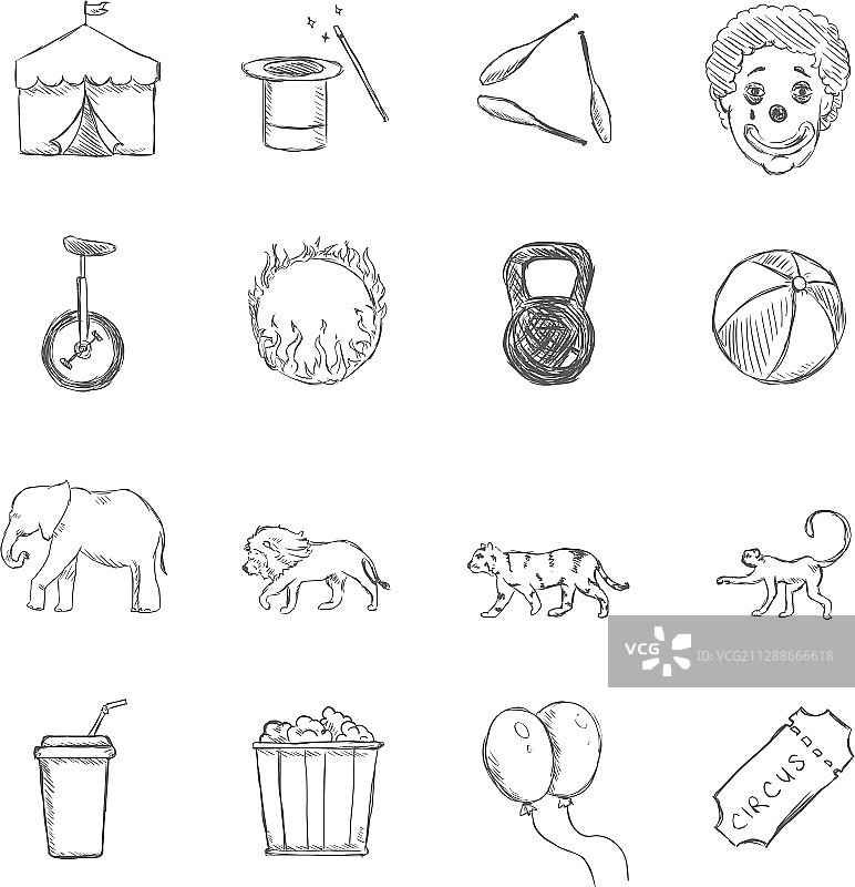 马戏团图标素描合集图片素材