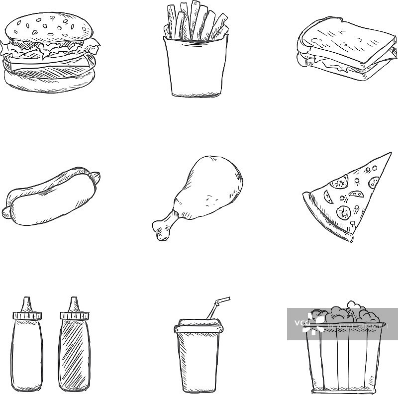 快餐图标素描套装图片素材