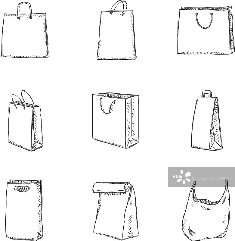 购物袋图标草图套装图片素材