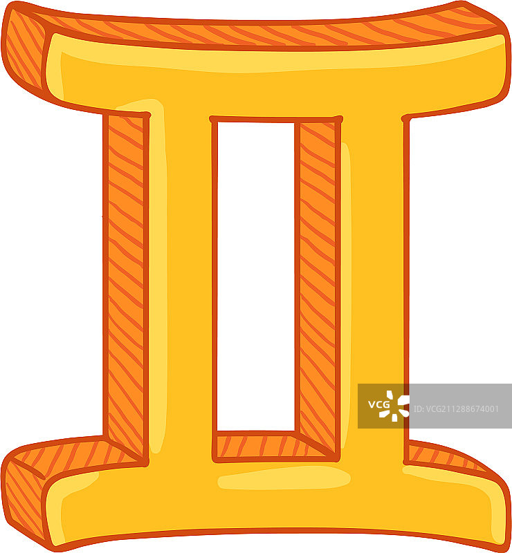 金色卡通十二生肖标志 - 双子座图片素材