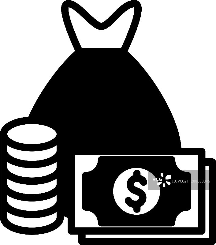 孤立的钱袋硬币和钞票剪影图片素材