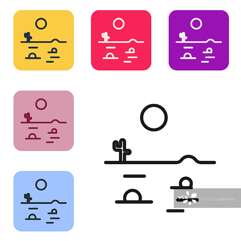 黑色线条仙人掌沙漠景观图标图片素材