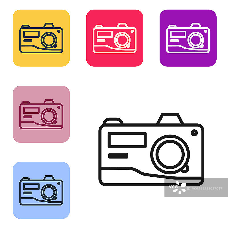 黑线照片相机图标孤立在白色图片素材