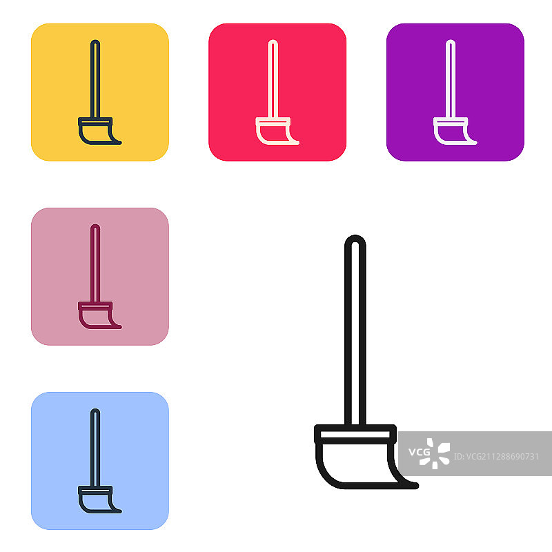 黑色线条拖把图标白色背景隔离图片素材