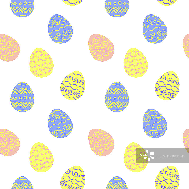 白色背景上的蓝橙黄色复活节彩蛋图片素材
