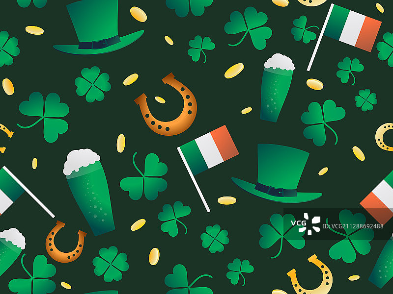 圣帕特里克节三叶草无缝图案图片素材