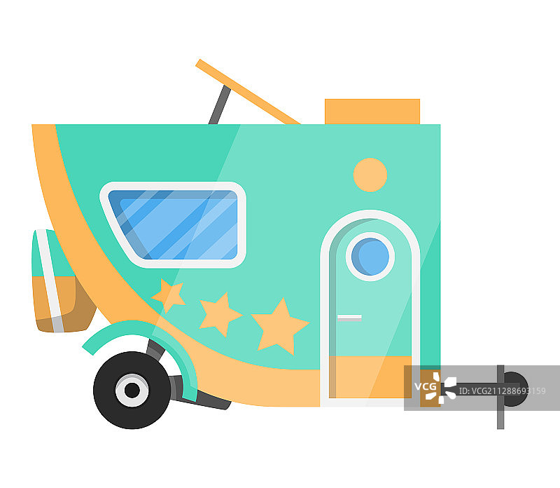 扁平风格经典露营拖车图片素材