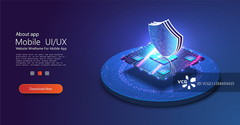 处理器电路板上的3D盾牌图片素材