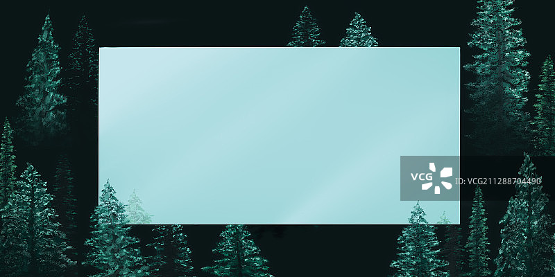 暗背景森林里多棵树镜面画框图片素材