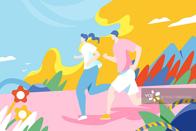 跑步健身运动减肥腰围运动会学生冲刺风景背景矢量插画图片素材