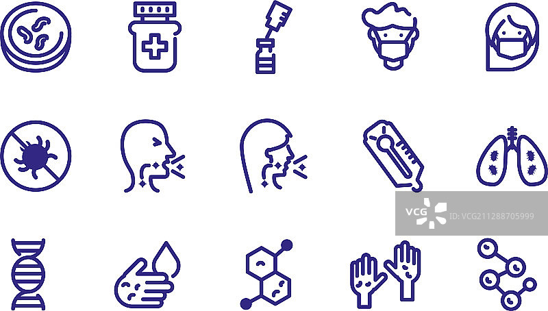 粗线条的细菌和病毒图标集图片素材