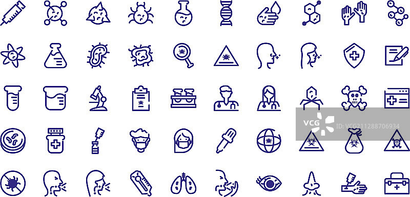 病毒化学与健康图标粗线合集图片素材