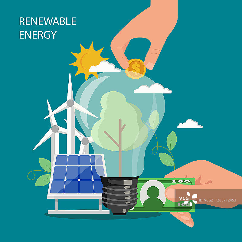 可再生能源扁平风格概念图片素材