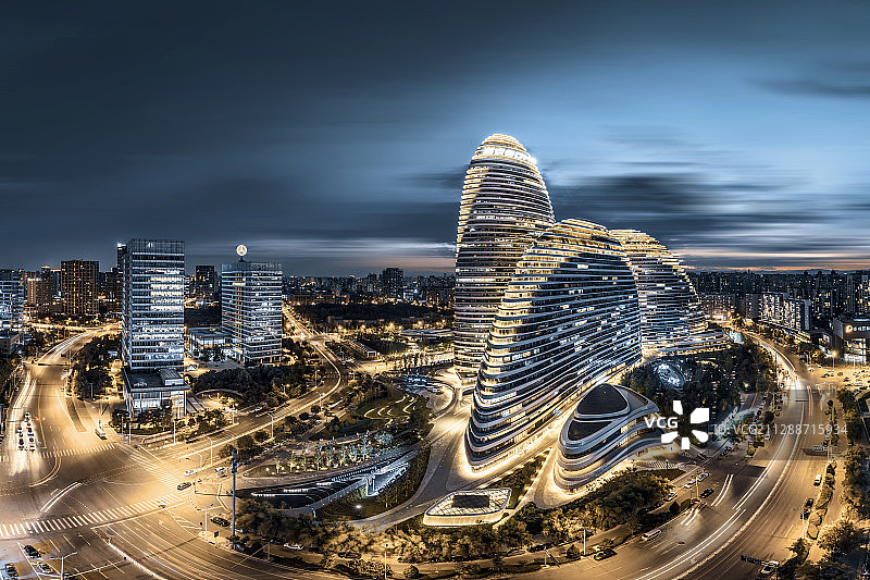 北京望京soho夜景全景图图片素材