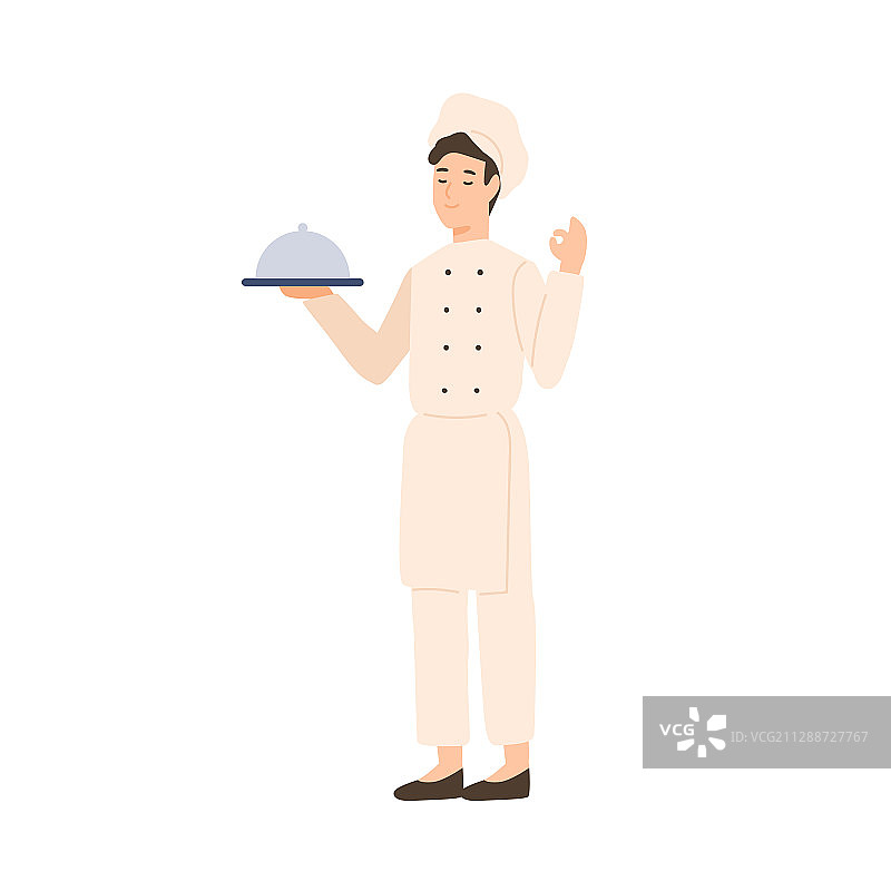 专业男厨师手持餐盘图片素材