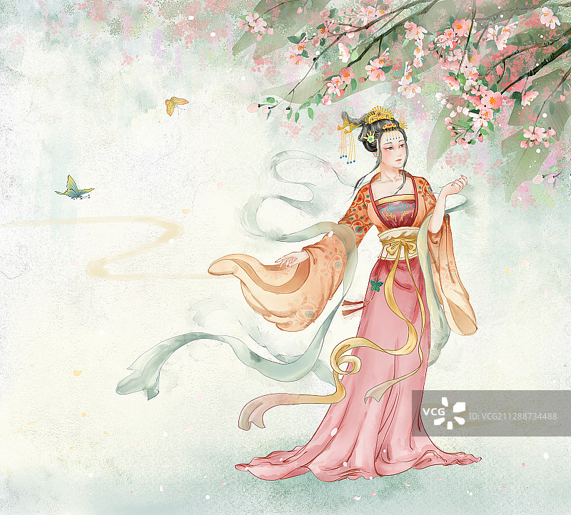 古风女子赏花图片素材