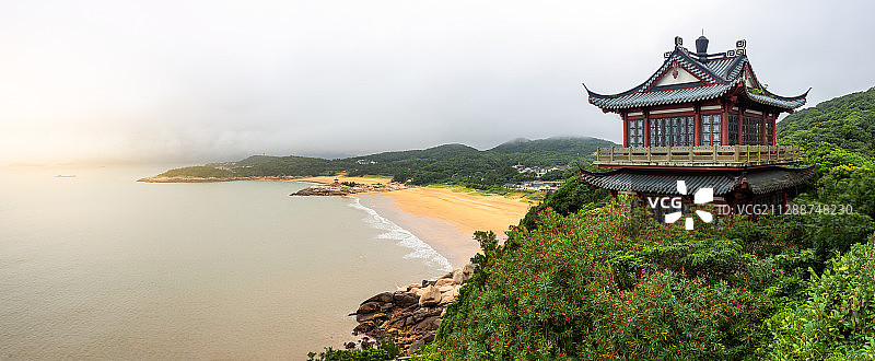 普陀山沙滩寺庙阳光图片素材