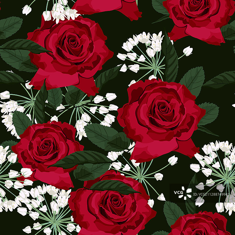 红玫瑰和白色H无缝花卉图案图片素材