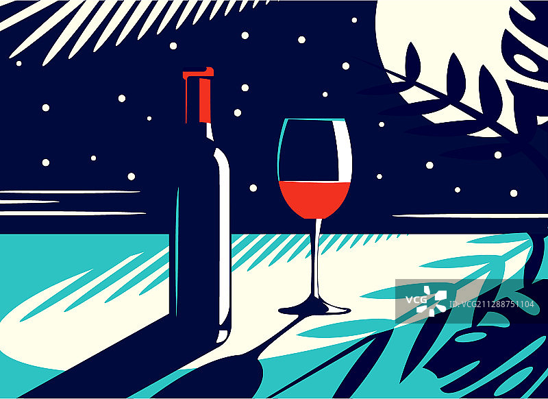 夜晚景色与酒瓶图片素材