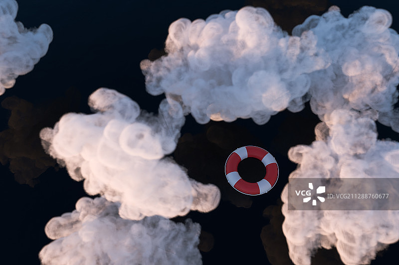 水面上漂浮的救生圈 3D渲染图片素材