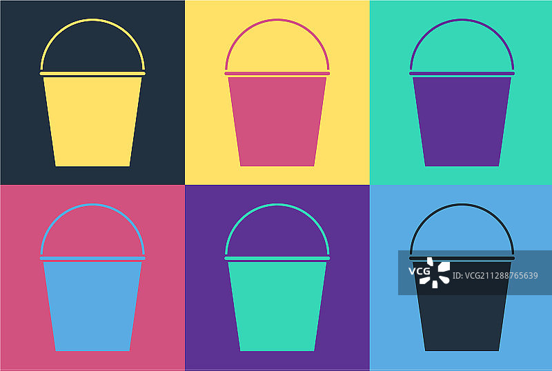 波普艺术风格：彩色背景上的消防桶图标图片素材