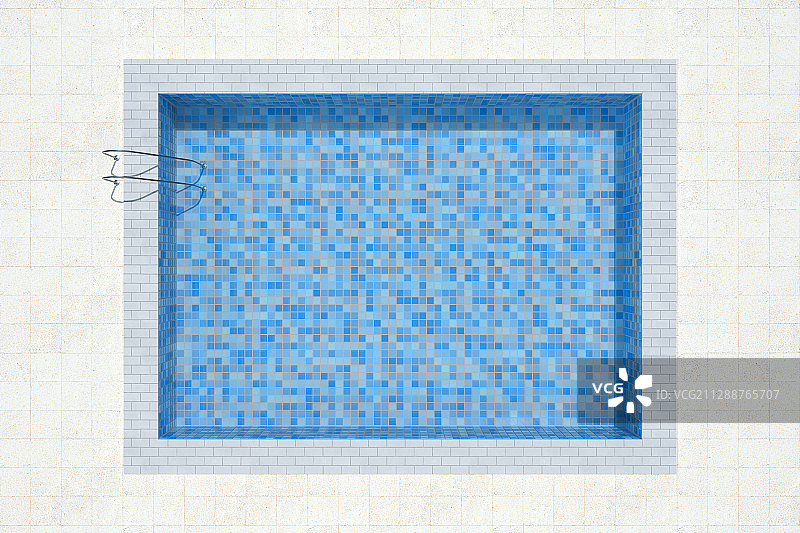 游泳池与池底蓝色的瓷砖 3D渲染图片素材