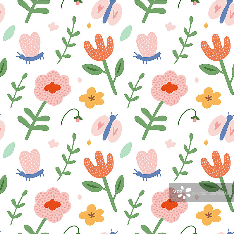 花卉植物蝴蝶春季图案图片素材