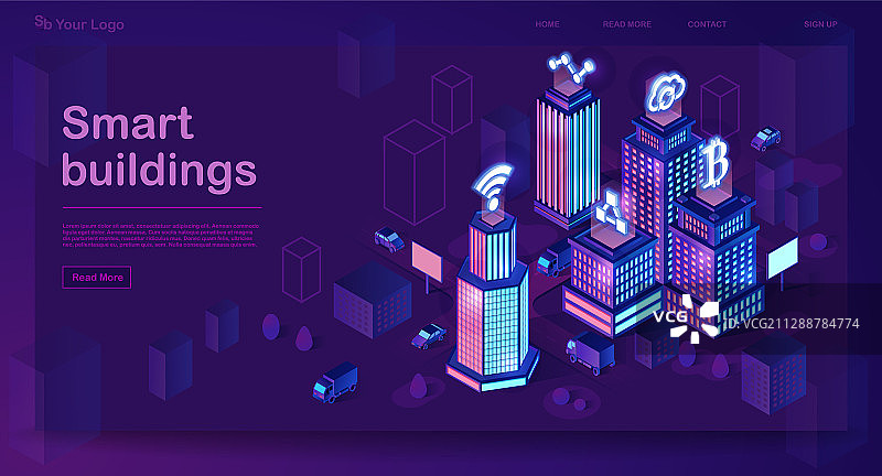 智能建筑等距建筑概念图片素材