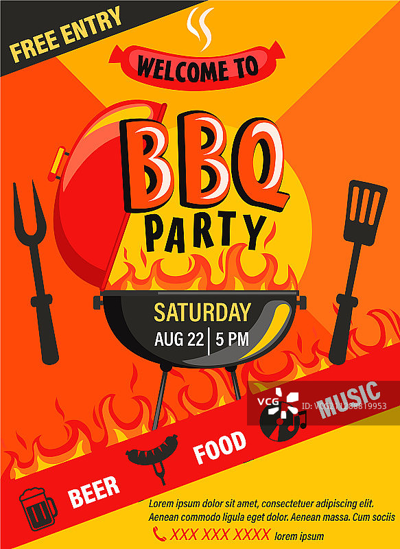 烧烤派对邀请宣传单图片素材