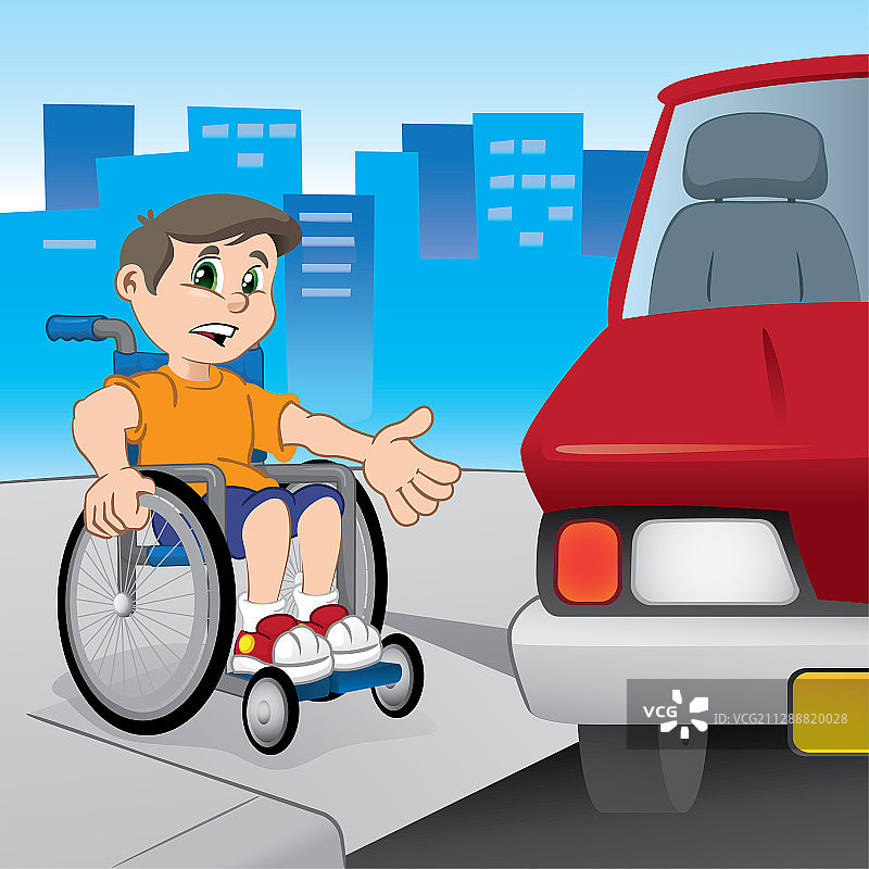 坐轮椅的男孩在坡道上图片素材