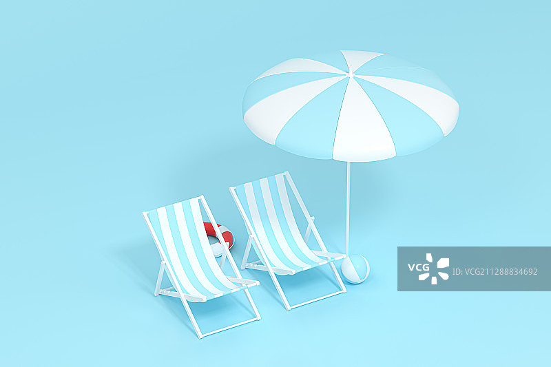 沙滩椅与空白背景 3D渲染图片素材