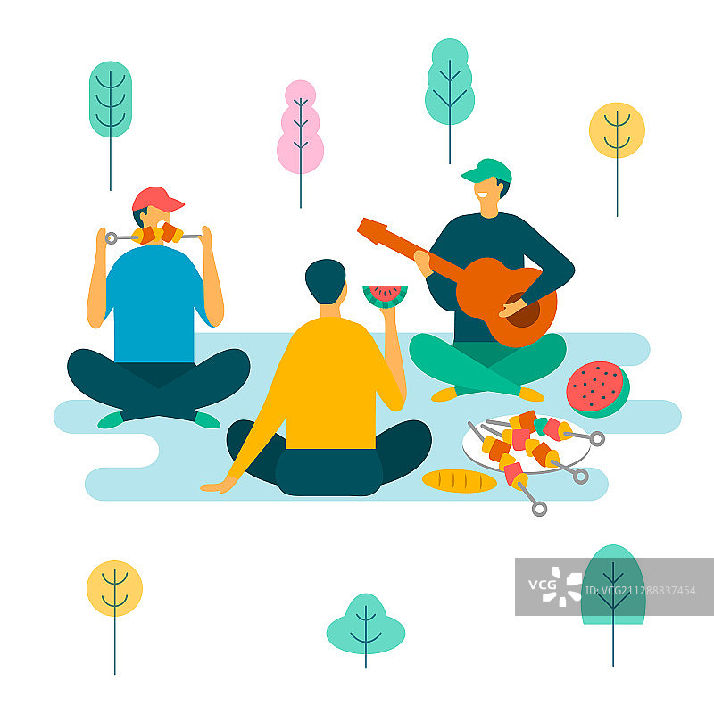 白色背景上的夏季野餐图片素材