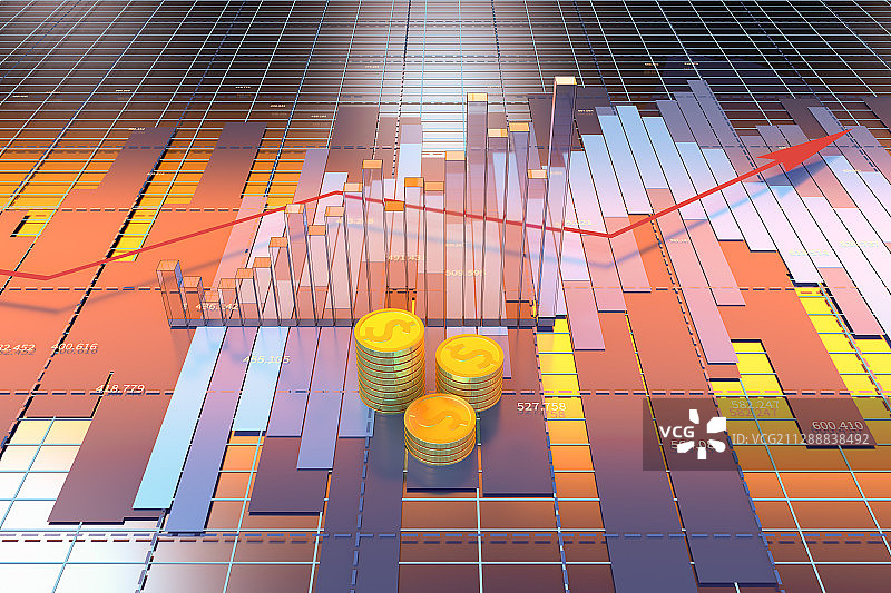 金融折线图表模拟 3D渲染图片素材