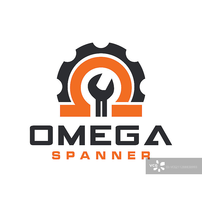 带有欧米茄符号的简约扳手标志图片素材