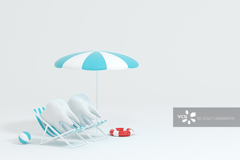 度假休闲的卡通牙齿 3D渲染图片素材