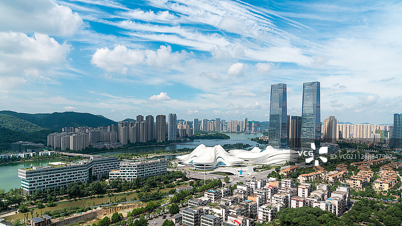 湖南长沙梅溪湖艺术中心蓝天白云商业房地产背景图片素材