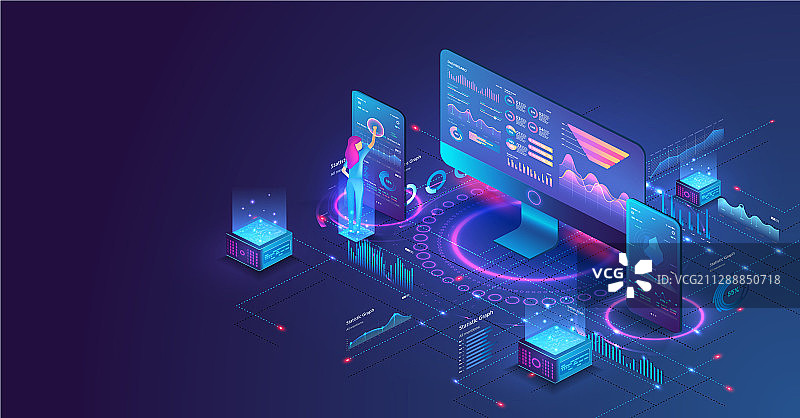 与统计数据互动的女人图片素材