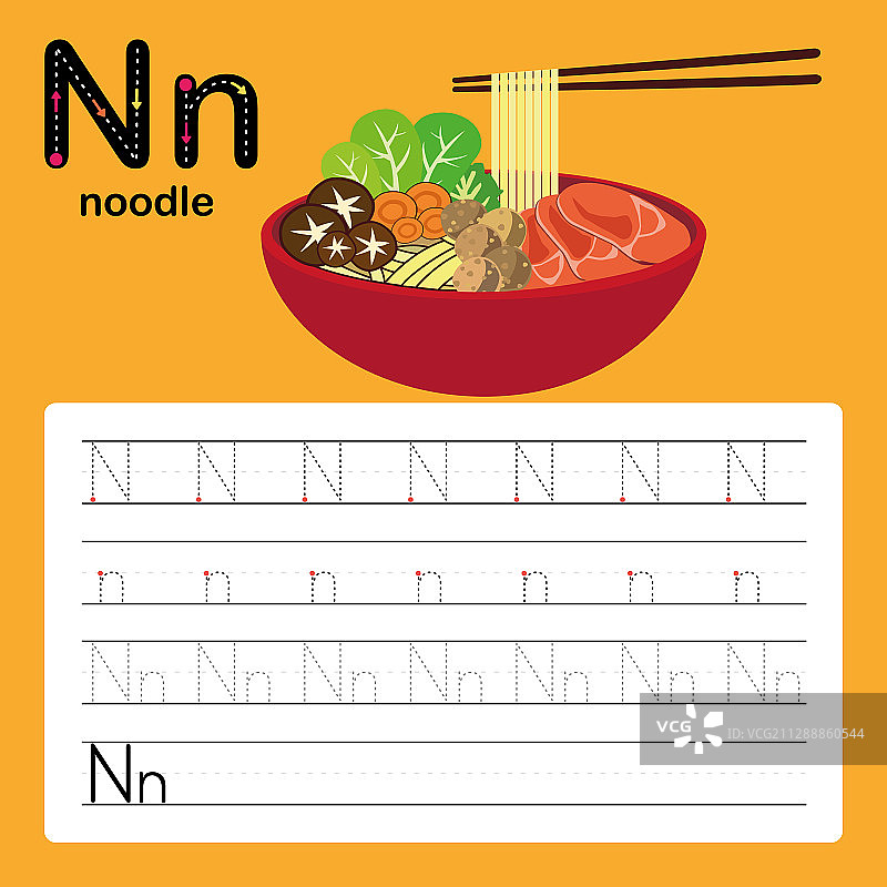 英语词汇字母N学习单图片素材