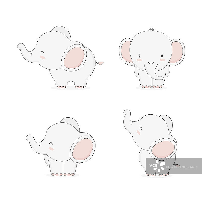 不同姿势的小象卡通图片素材
