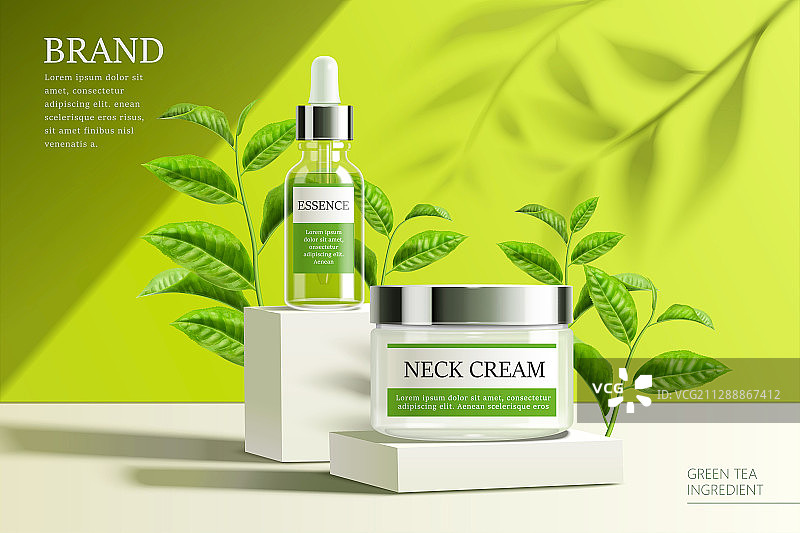 清爽绿茶精华与颈霜广告图片素材