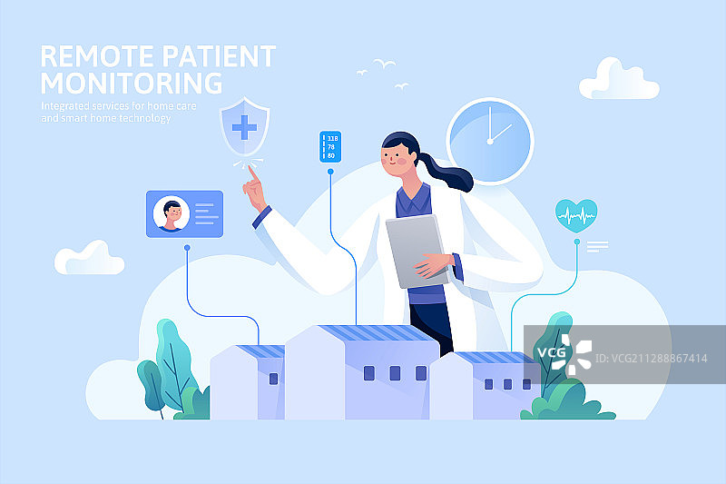 远程健康监测概念创意插图图片素材