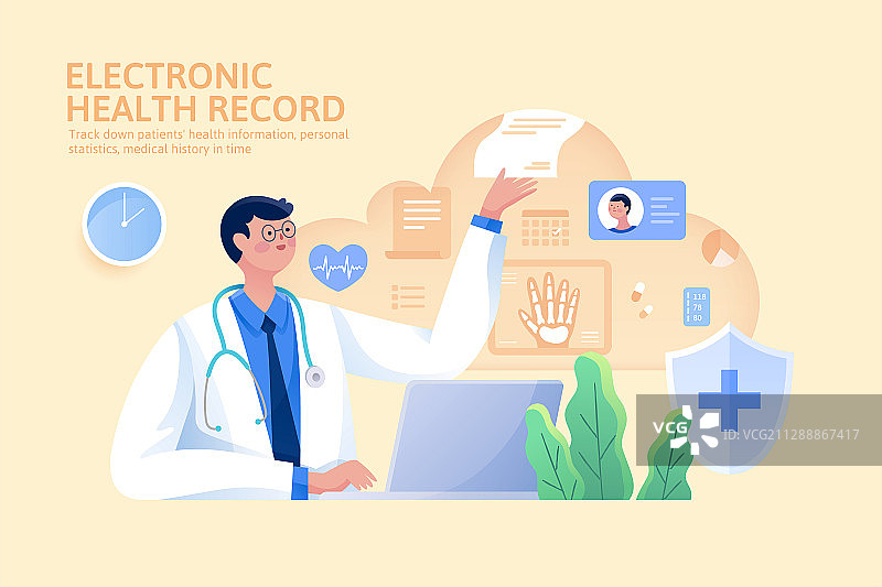 电子病历高科技医疗创意插图图片素材