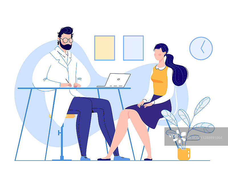 办公室里，医生在桌旁提供咨询图片素材