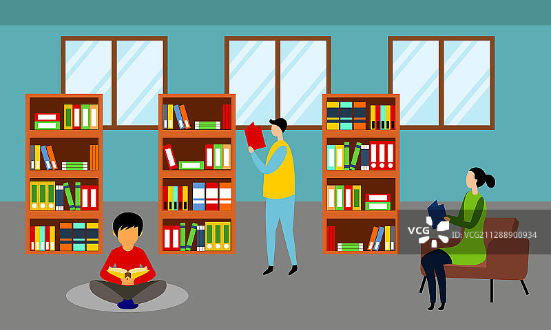 图书馆书籍与阅读的人们图片素材