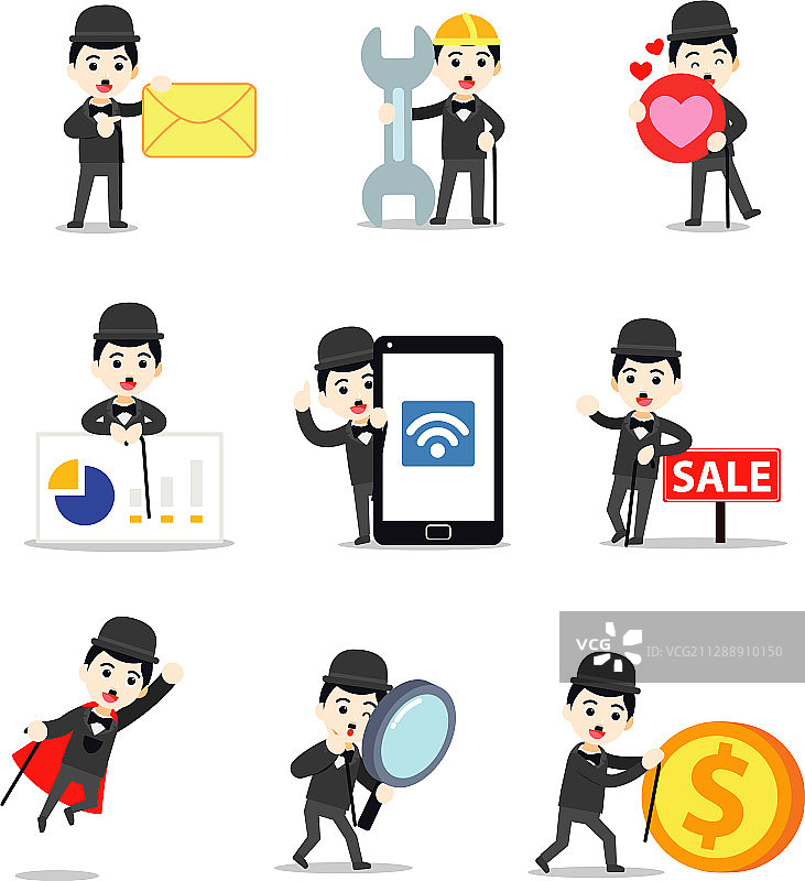 卓别林角色：男性无声电影演员图片素材