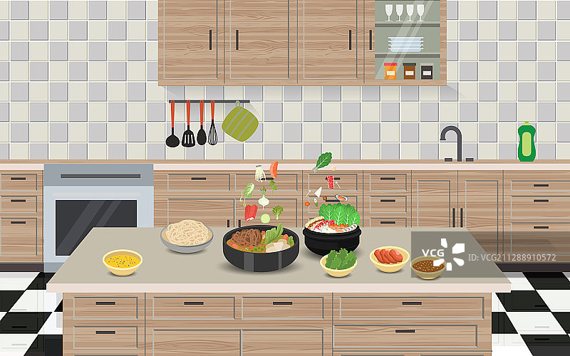 厨房里的火锅和食材图片素材