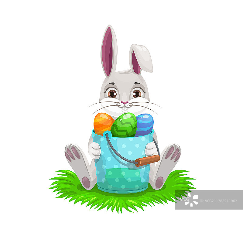 拿着彩蛋篮子的复活节兔子图片素材